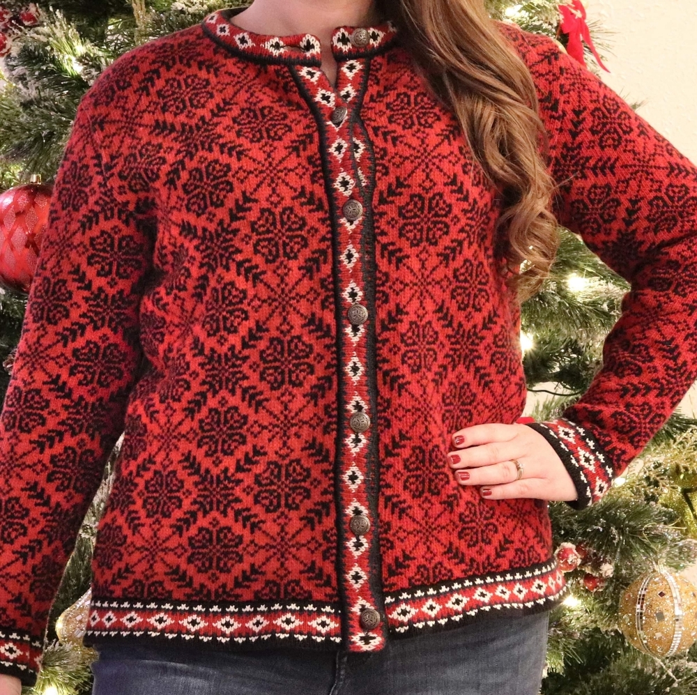 LL Bean Vintage Style Cardigan Christmas Sweater